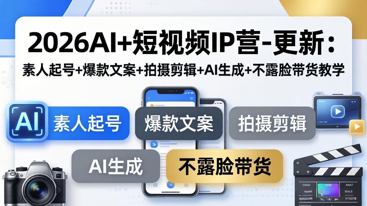 2026AI+短视频IP营-更新：素人起号+爆款文案+拍摄剪辑+AI生成+不露脸带货教学-小创项目网