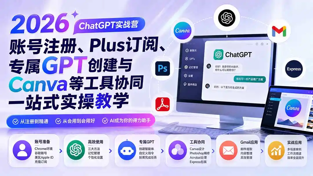 2026 ChatGPT实战营；账号注册、Plus订阅、专属GPT创建与Canva等工具协同一站式实操教学-小创项目网