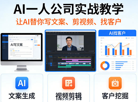 AI一人公司实战教学，让AI替你写文案、剪视频、找客户-小创项目网