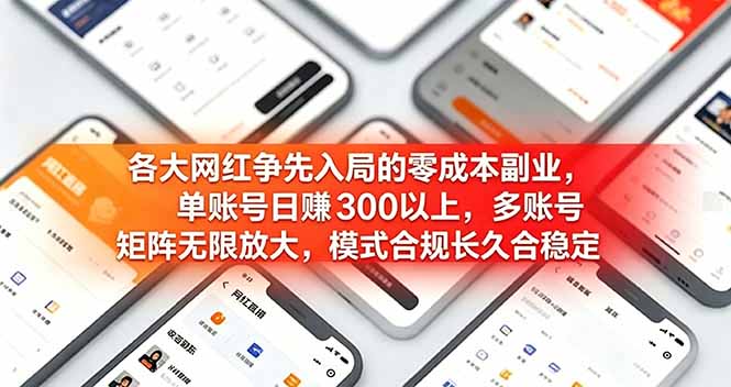 各大网红争先入局的零成本副业，单账号日赚 300 以上，多号矩阵可放大，模式合规长久稳定！-小创项目网
