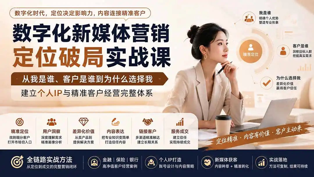 数字化新媒体营销定位破局实战课：从我是谁、客户是谁到为什么选择我，建立个人IP与精准客户经营完整体系-小创项目网