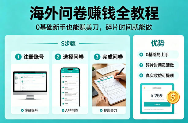 海外问卷賺钱全教程，0基础新手也能賺美刀，碎片时间就能做-小创项目网
