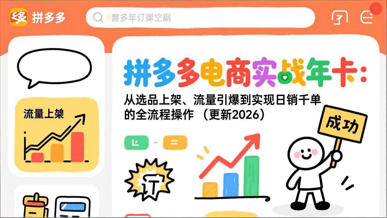 拼多多电商实战年卡：从选品上架、流量引爆到实现日销千单的全流程操作(更新2026年8月-小创项目网