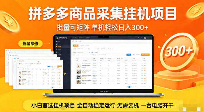 拼多多商品信息全自动采集项目，批量可矩阵，单机轻松日入300+，无需云机一台电脑开干【揭秘】-小创项目网