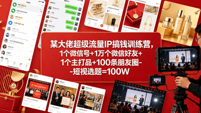 某大佬超级流量IP搞钱训练营，1个微信号+1万个微信好友+1个主打品+100条朋友圈-短视选题=100W-小创项目网