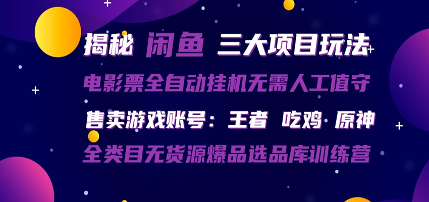 闲鱼三种玩法 全自动电影票 售卖游戏账号 爆品选品库训练营-小创项目网