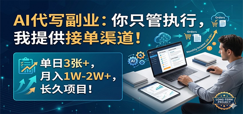AI代写副业:你只管执行,我提供接单渠道!单日3张+,月入1W-2W+,长久项目-小创项目网