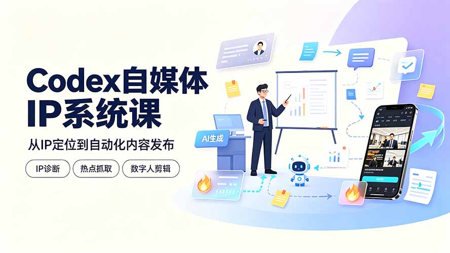 Codex自媒体IP系统课：IP诊断/热点抓取/IP蒸馏 Skill，爆款复刻数字人多平台自动发布教程-小创项目网
