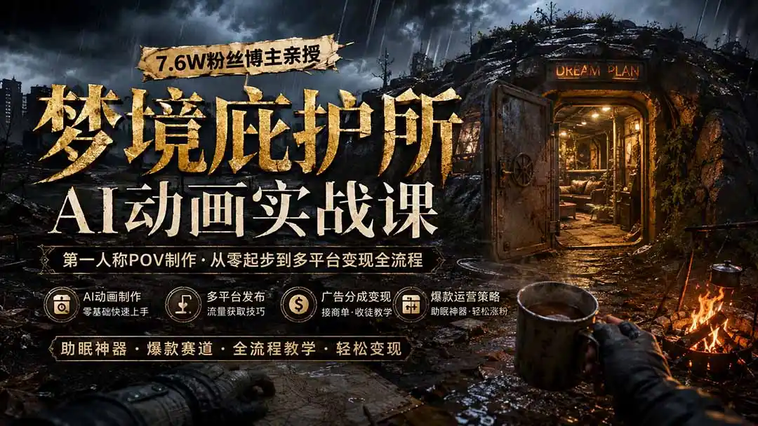 梦境庇护所AI动画实战课：7.6W粉丝博主亲授第一人称POV制作，从零起步到多平台发布变现全流程-小创项目网