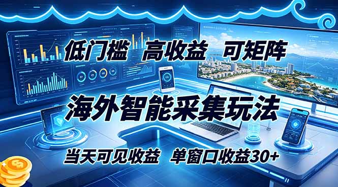 海外智能采集玩法，低门槛高单价可矩阵，当天可见收益，单窗口30+-小创项目网