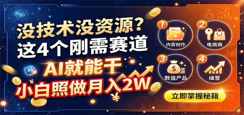 没技术没资源？这4个刚需赛道，AI就能干，小白照做月入2W-小创项目网