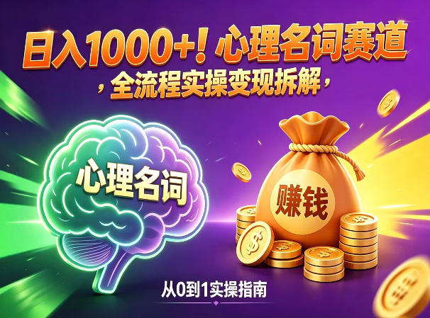 心理名词赛道，新手小白也能做，全流程项目拆解，单日变现1k+-小创项目网