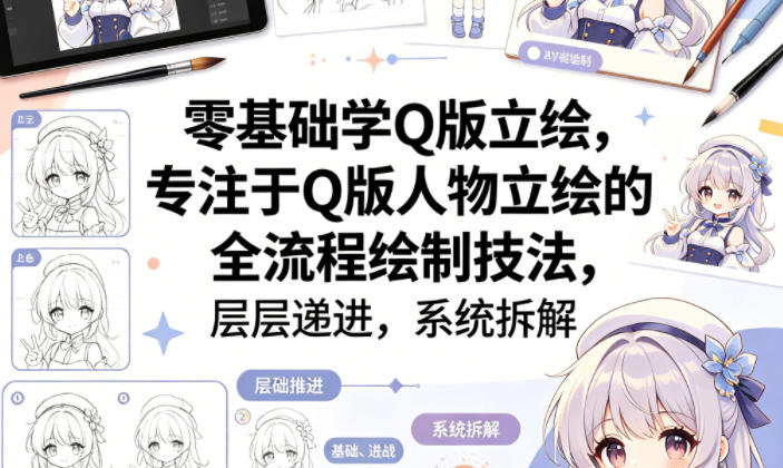 零基础学Q版立绘，专注于Q版人物立绘的全流程绘制技法，层层递进，系统拆解-小创项目网