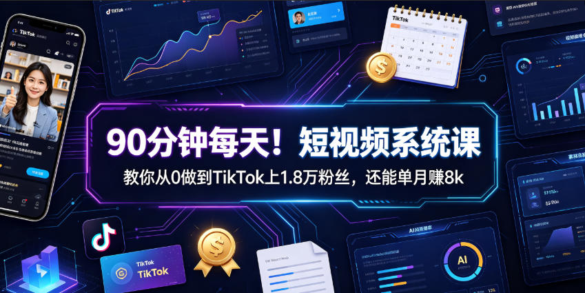 90分钟每天！短视频系统课教你从0做到TikTok上1.8万粉丝，还能单月賺8k【原创双语字幕】-小创项目网