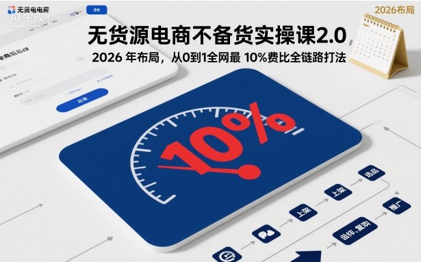 无货源电商不备货实操课2.0，2026年布局，从0到1全网最低10%费比全链路打法【更新26年5月19日】-小创项目网