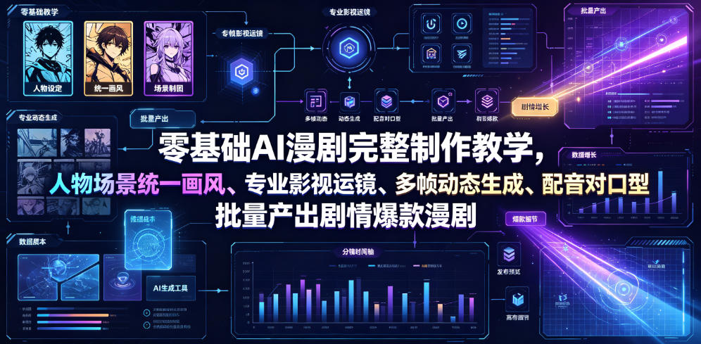 零基础AI漫剧完整制作教学，人物场景统一画风、专业影视运镜、多帧动态生成、配音对口型，批量产出剧情爆款漫剧-小创项目网