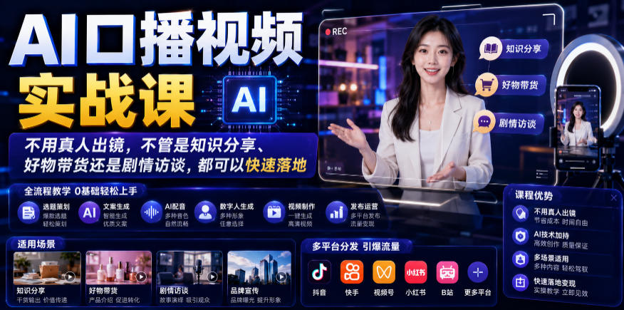 AI口播视频实战课，不用真人出镜，不管是知识分享、好物带货还是剧情访谈，都可以快速落地-小创项目网