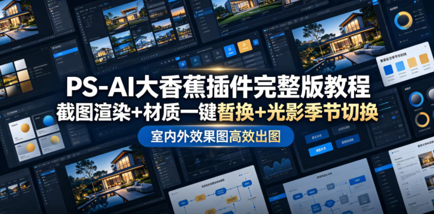 PS-AI大香蕉插件完整版教程，截图渲染+材质一键替换+光影季节切换，室内外效果图高效出图高阶课程-小创项目网