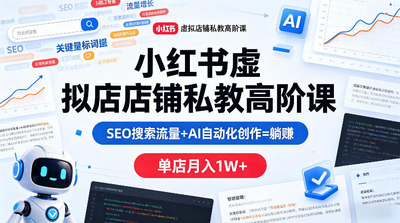 小红书虚拟店铺私教高阶课，SEO搜索流量+AI自动化创作=躺賺，单店月入1W+-小创项目网