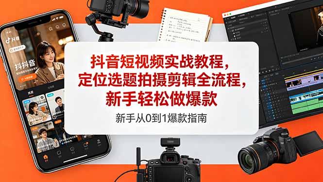 抖音短视频实战教程，定位选题拍摄剪辑全流程，新手轻松做爆款-小创项目网