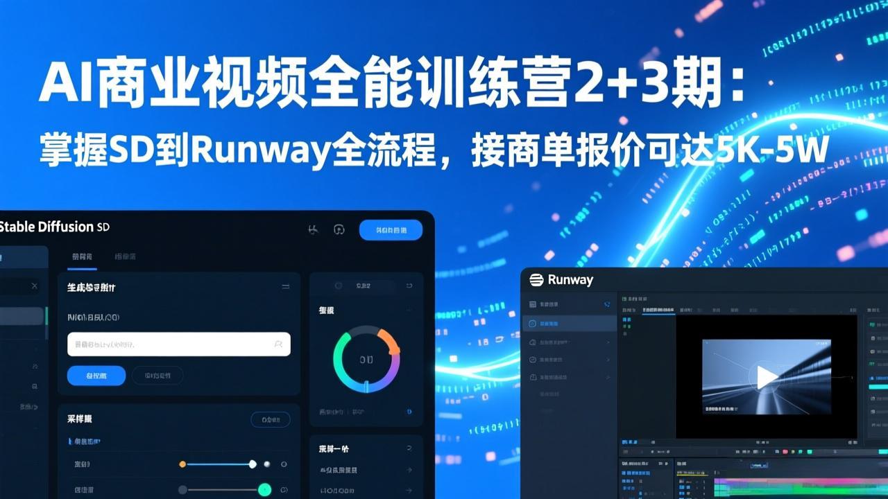 AI商业视频全能训练营2+3期：掌握SD到Runway全流程，接商单报价可达5K-5W-小创项目网