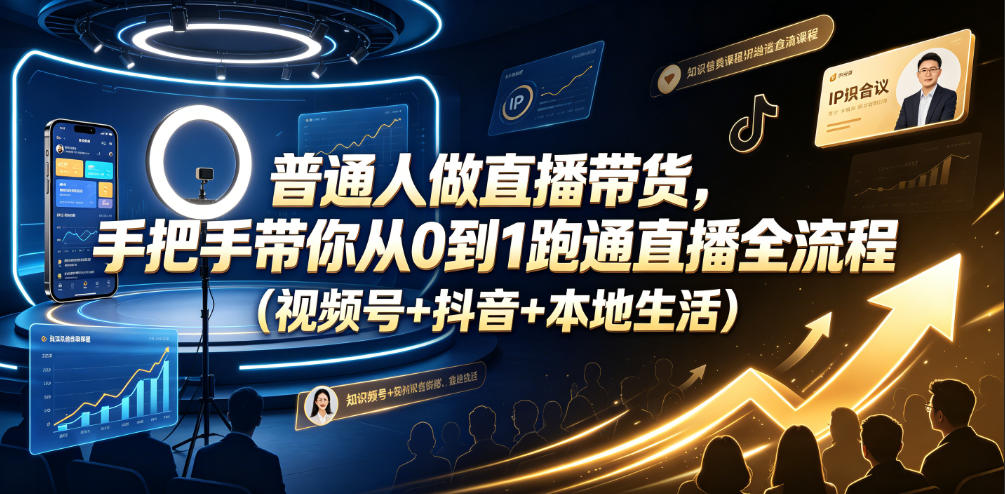 普通人做直播带货，手把手带你从0到1跑通直播全流程(视频号+抖音+本地生活)-小创项目网