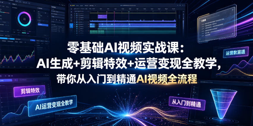 零基础AI视频实战课：AI生成+剪辑特效+运营变现全教学，带你从入门到精通AI视频全流程-小创项目网