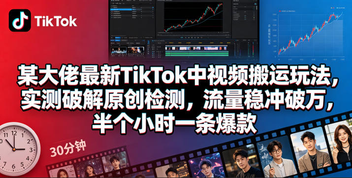 某大佬最新TikTok中视频搬运玩法，实测破解原创检测，流量稳冲破万，半个小时一条爆款-小创项目网