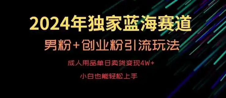 2024年独家蓝海赛道，成人用品单日卖货变现4W+，男粉+创业粉引流玩法，不愁搞不到流量【揭秘】-小创项目网