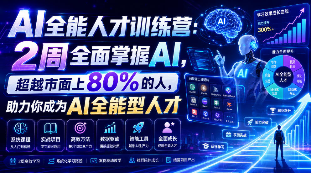 AI全能人才训练营：2周全面掌握AI，超越市面上80%的人，助力你成为AI全能型人才-小创项目网