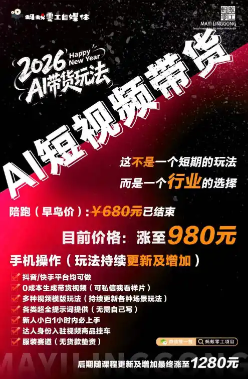 AI短视频带货，靠AI生成短视频，分发到抖音快手平台，多种模版提示词提供，单条视频1k+收益-小创项目网