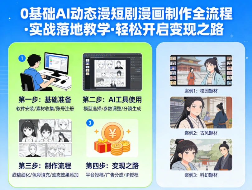 0基础AI动态漫短剧漫画制作全流程，实战落地教学，轻松开启变现之路-小创项目网