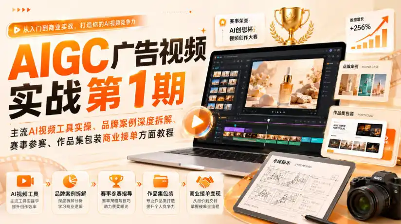 AIGC广告视频实战第1期，主流AI视频工具实操、品牌案例深度拆解、赛事参赛、作品集包装商业接单方面教程-小创项目网