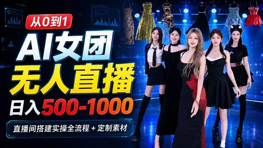 AI 女团无人直播，躺入500-1000每天，直播间搭建实操全流程+定制素材-小创项目网