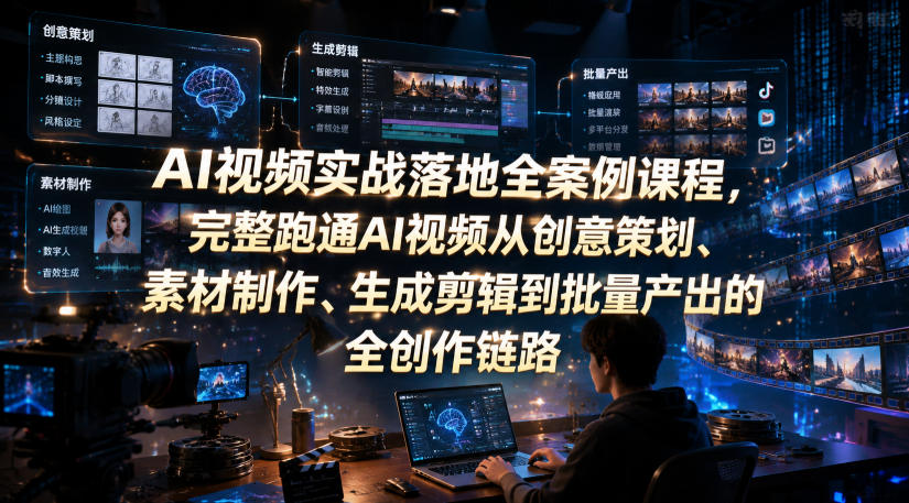 AI视频实战落地全案例课程，完整跑通AI视频从创意策划、素材制作、生成剪辑到批量产出的全创作链路-小创项目网