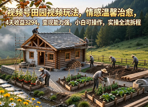 视频号田园视频玩法，情感温馨治愈，4天收益3294，变现能力强，小白可操作，实操全流程拆解-小创项目网