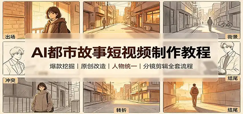 AI都市故事短视频制作教程：爆款挖掘原创改造，人物统一分镜剪辑全套流程-小创项目网