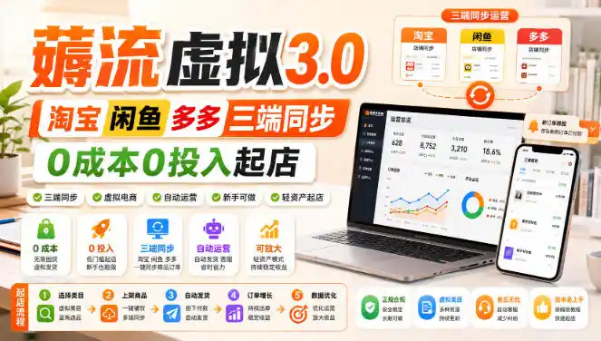 绅白不白·薅流虚拟3.0丨淘宝闲鱼多多三端同步丨0成本0投入起店-小创项目网