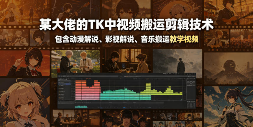 某大佬的TK中视频搬运剪辑技术，包含动漫解说、影视解说、音乐搬运教学视频-小创项目网