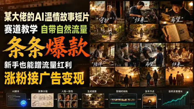 某大佬的AI温情故事短片赛道教学，自带自然流量，条条爆款，新手也能蹭流量红利，涨粉接广告变现-小创项目网