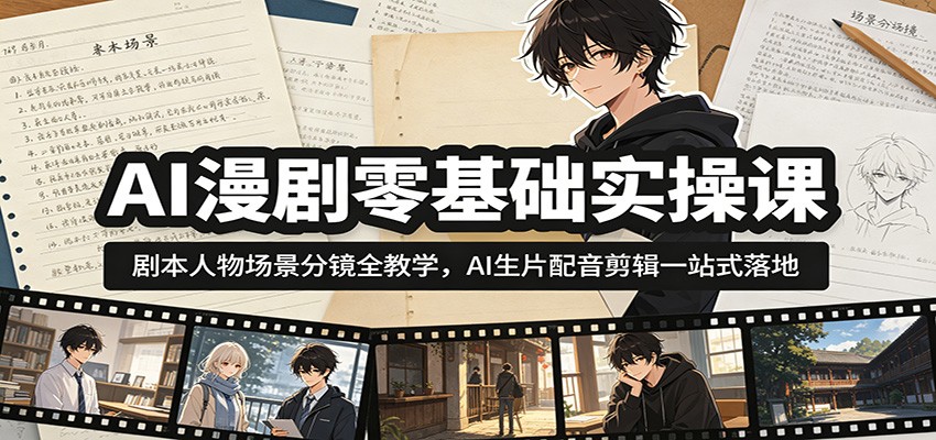 AI漫剧零基础实操课：剧本人物场景分镜全教学，AI生片配音剪辑一站式落地-小创项目网