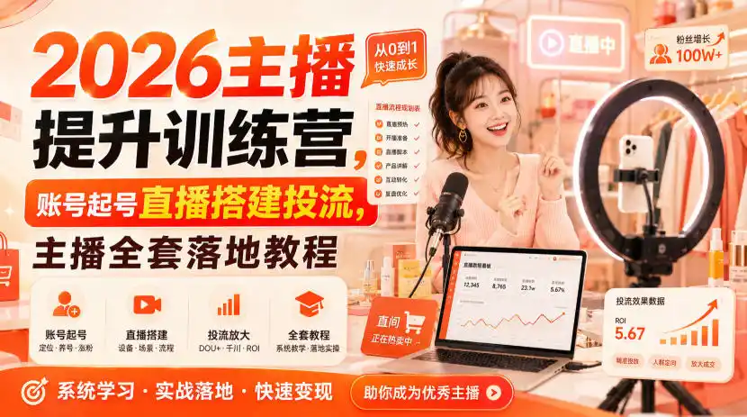 2026主播提升训练营，账号起号直播搭建投流，主播全套落地教程-小创项目网