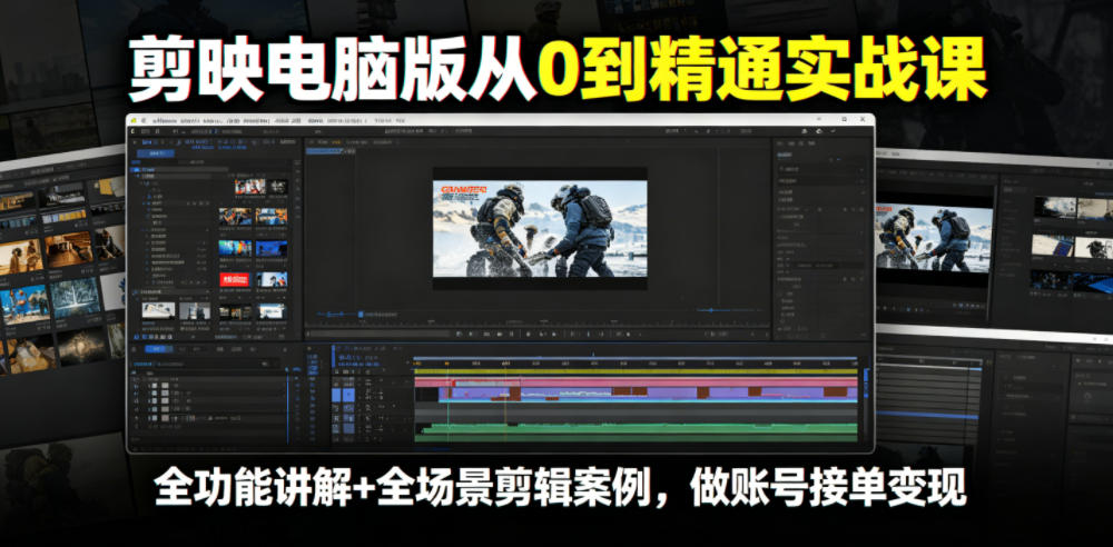 剪映电脑版从0到精通实战课，全功能讲解+全场景剪辑案例，做账号接单变现-小创项目网