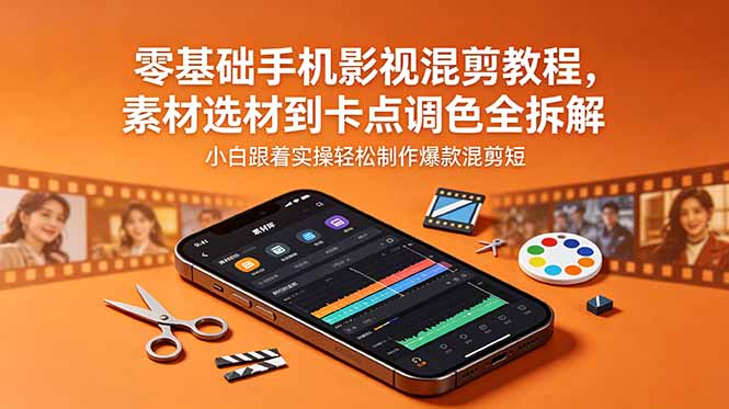 零基础手机影视混剪教程，素材选材到卡点调色全拆解，小白跟着实操轻松制作爆款混剪短片-小创项目网