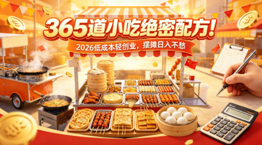 365道小吃绝密配方！2026低成本轻创业，摆摊日入不愁-小创项目网