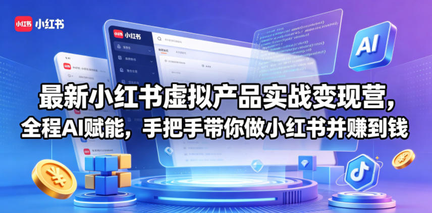 最新小红书虚拟产品实战变现营，全程AI赋能，手把手带你做小红书并赚到钱-小创项目网