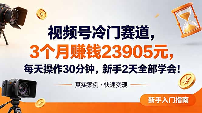 视频号冷门赛道，3个月变现23905元，新手2天学会 每天操作30分钟！-小创项目网