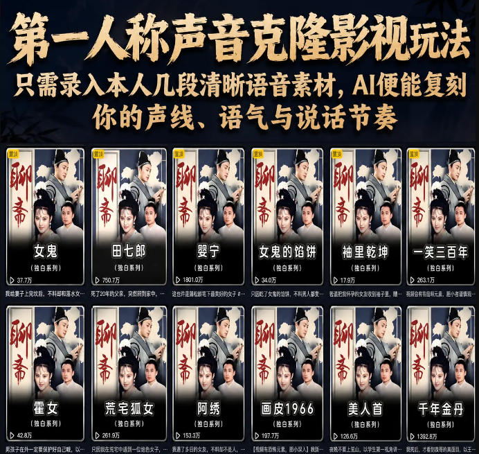 第一人称声音克隆影视玩法，只需录入本人几段清晰语音素材，AI便能复刻你的声线、语气与说话节奏-小创项目网