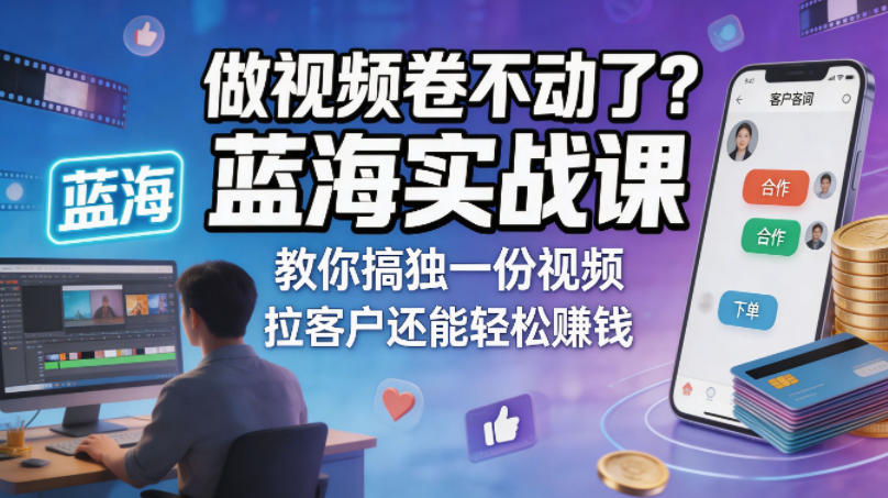 做视频卷不动了？蓝海实战课教你搞独一份视频，拉客户还能轻松賺钱！【原创双语字幕】-小创项目网