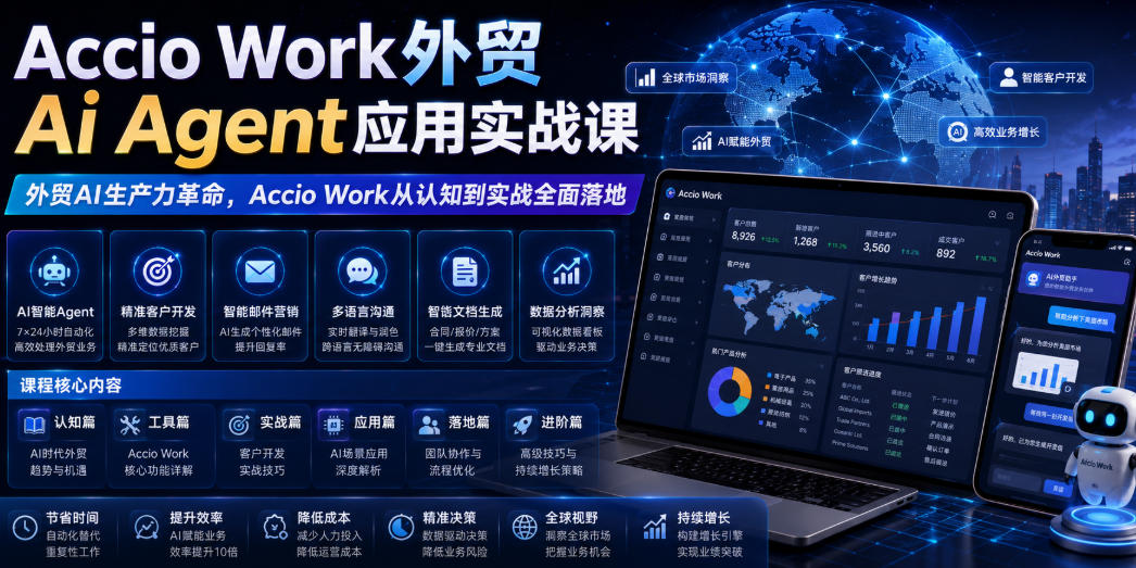 Accio Work外贸Ai Agent应用实战课，外贸AI生产力革命，Accio Work从认知到实战全面落地-小创项目网